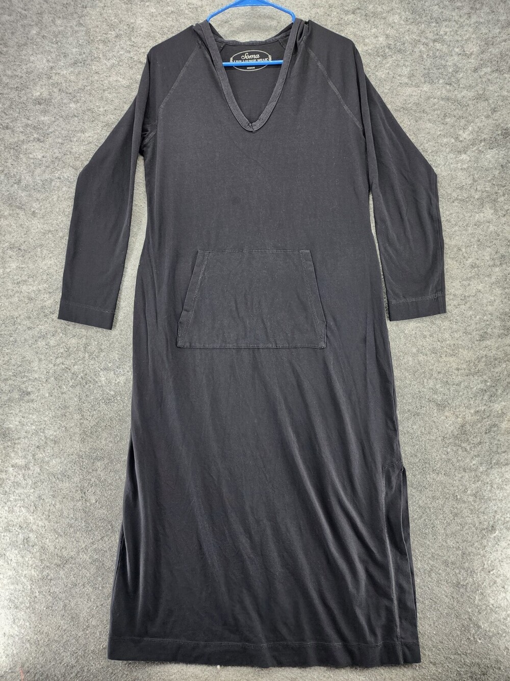 SOMA Lounge Dress Womens Medium Hooded Long Sleeve Black